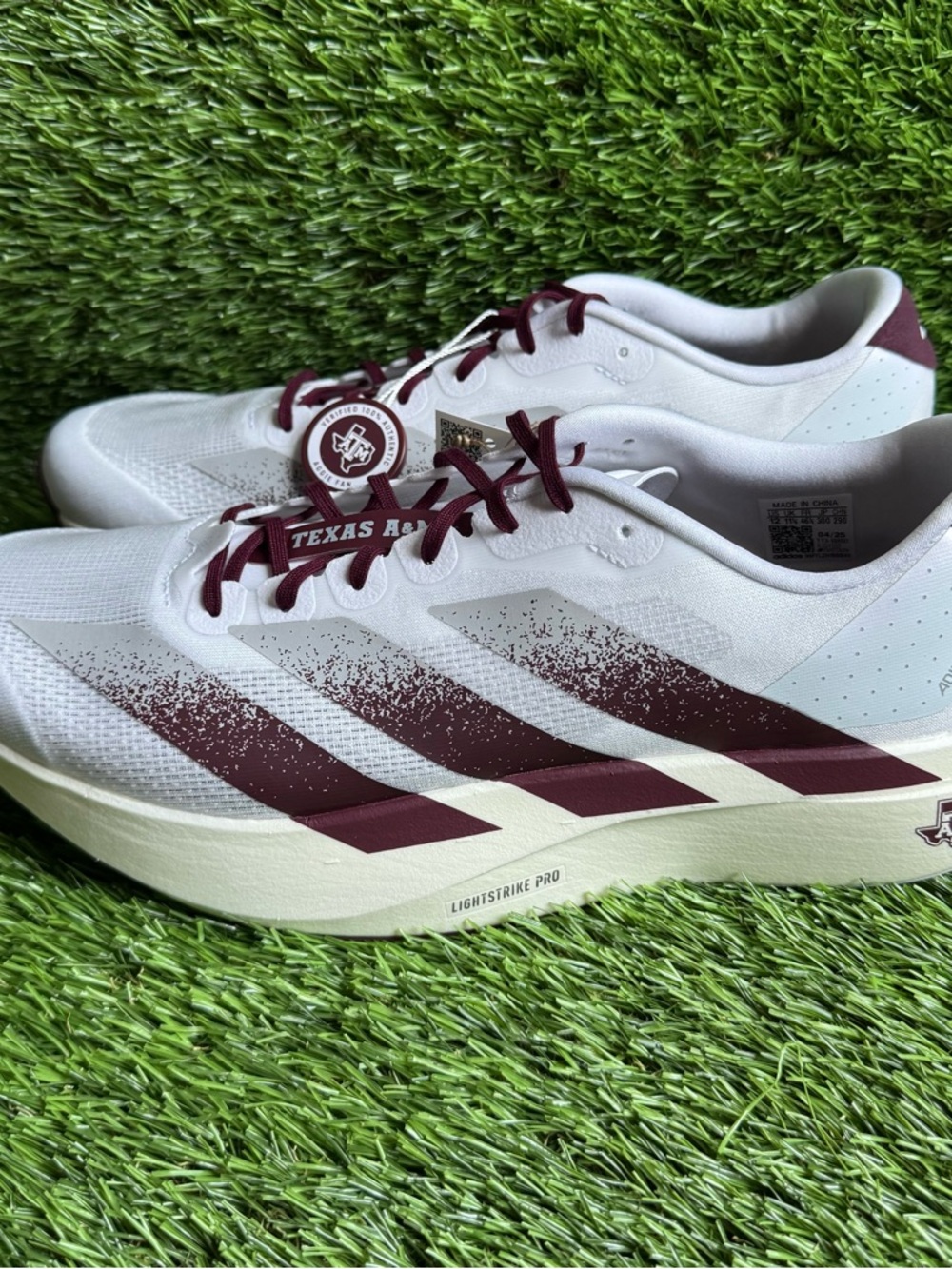 Size 12 - Adidas Adizero EVO SL Mens Running Shoes JQ4566 Texas A&M Aggies NCAA